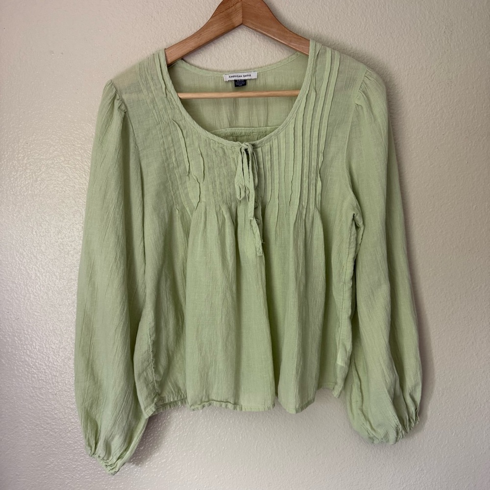 American Eagle Outfitters Light Green Peasant Blouse